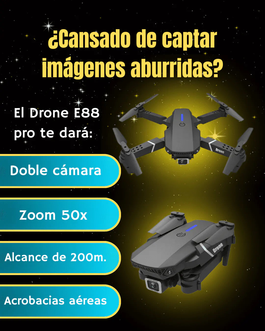 DRONE E88 PRO™ – VIVE LA EMOCIÓN DEL VUELO DESDE TU CELULAR