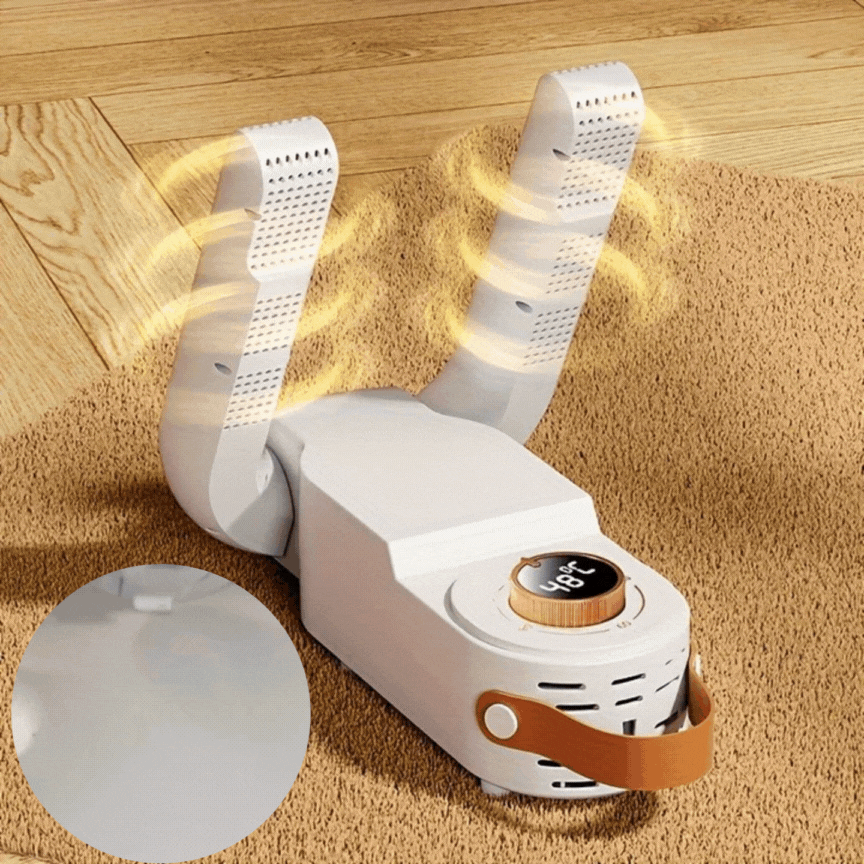 SECADOR DE CALZADO PORTÁTIL™– TECNOLOGÍA DE CALOR SUAVE Y EFICIENTE.