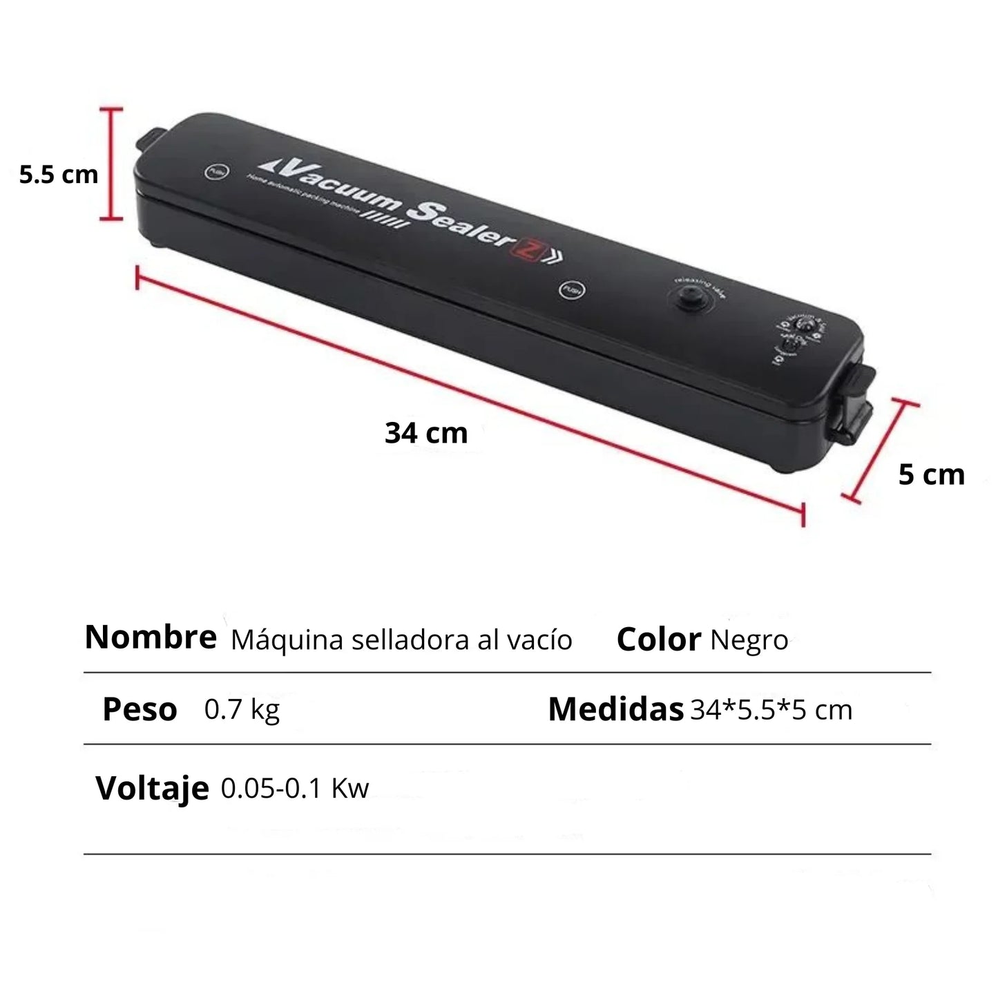 SELLADORA AL VACÍO PRO™ + ROLLO DE 5 METROS – CONSERVA FRESCO TODO POR MÁS TIEMPO.