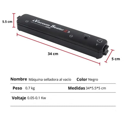 SELLADORA AL VACÍO PRO™ + ROLLO DE 5 METROS – CONSERVA FRESCO TODO POR MÁS TIEMPO.